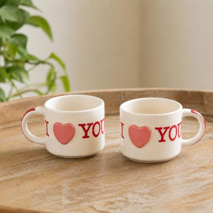 Image 2 of ExclusiveLane 'I Love You' Ceramic Coffee Mug Set of 2 (265 ml)