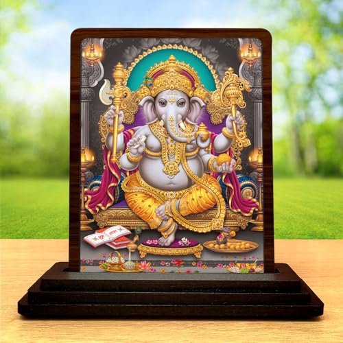 Image 2 of Lord Ganesha Wooden Idol for Pooja Room 4x5 Inch HD Printed Divine Grace Decor