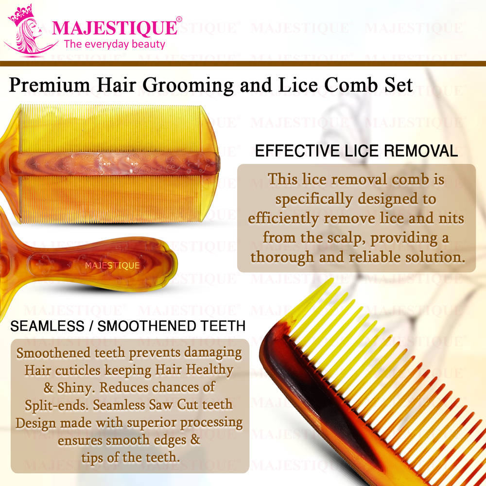 Image 3 of Majestique Hair Grooming & Lice Comb Set - Multicolour