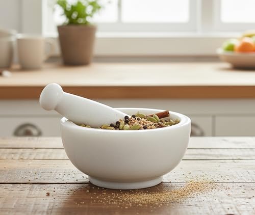 Image 3 of KLEO Natural White Marble Stone Mortar And Pestle Set 6" Wide Big Size