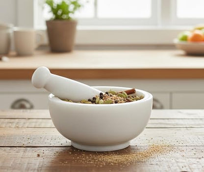 Image 3 of KLEO Natural White Marble Stone Mortar And Pestle Set 6" Wide Big Size