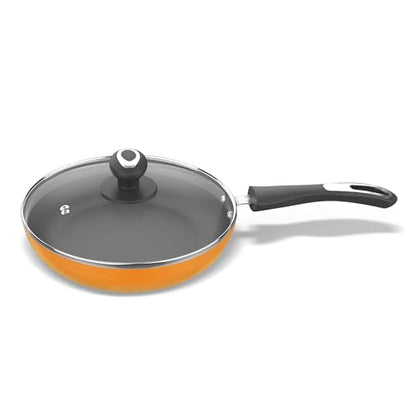 Image 1 of Default Title for the product Preethi Dura Collection Non Stick Fry Pan, 24 cm, with Glass Lid, Gas & Induction Compatible, 5 Star Non Stick Effect, Turmeric Yellow
