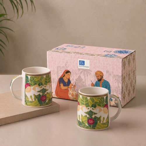 Image 1 of Default Title for the product ExclusiveLane Gaj Bagh Decal Ceramic Coffee Mugs Set of 2 330 ml