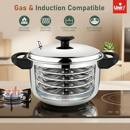 Image 4 of Unify Stainless Steel Idli Cooker 4 Plates | Idli Maker | Induction & Gas Compatible | Sandwich Bottom Steamer with Lid | 16 Idli Capacity | Durable, Rust-Resistant & Easy to Clean