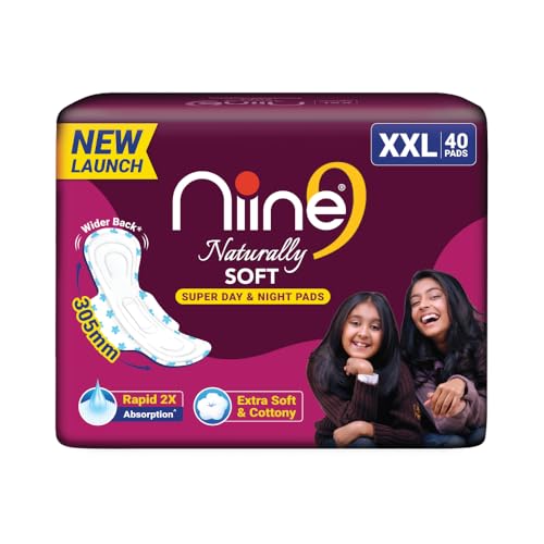 Image 1 of 40 Pads (Pack of 1) for the product Niine Naturally Soft XXL Sanitary Pads for Women | 40 Pads | 305MM | Cottony Soft Top Cover | Extra Coverage with Wider Back, Quick Absorption for Heavy Flow