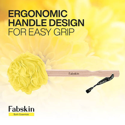 Image 3 of Fabskin Loofah Duo Pack - Bath Brush With Wooden Handle & Round Loofah - For Men & Women-Yellow