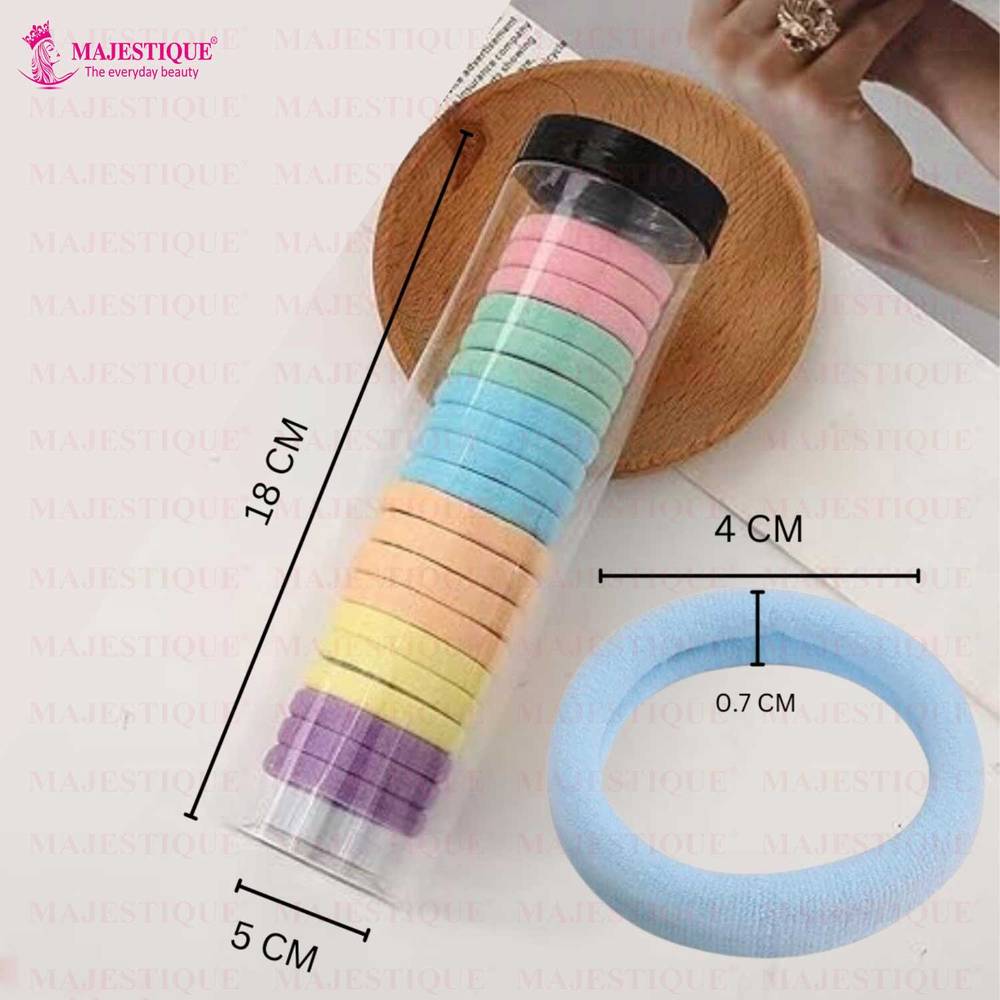 Image 4 of Majestique Cotton Stretchable Hair Ties Ponytail Holder Rubber Band - 20 Pcs