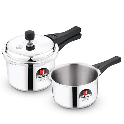 Image 1 of Default Title for the product BERGNER Sorrento Stainless Steel Outer Lid Pressure Cooker Combo - 2 Litre and 3 Litre