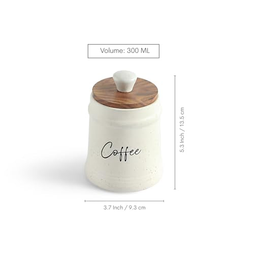 Image 7 of ExclusiveLane 'Daily Rituals' Airtight Ceramic Jars For Kitchen Storage With Wooden Lid Ceramic Containers For Pickle Cookies Sugar Dry Fruits (Set of 3, Airtight, 300 ML, Hand-Embossed, 13.5 Cm)
