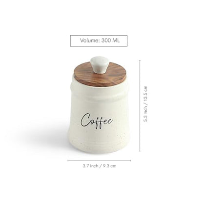 Image 7 of ExclusiveLane 'Daily Rituals' Airtight Ceramic Jars For Kitchen Storage With Wooden Lid Ceramic Containers For Pickle Cookies Sugar Dry Fruits (Set of 3, Airtight, 300 ML, Hand-Embossed, 13.5 Cm)
