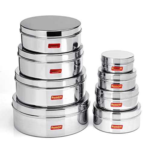 Image 1 of Default Title for the product Sumeet Stainless Steel Flat Canisters Storage Containers Set of 8Pcs