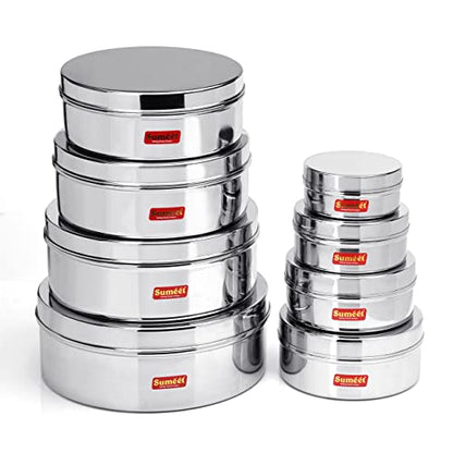 Image 1 of Default Title for the product Sumeet Stainless Steel Flat Canisters Storage Containers Set of 8Pcs
