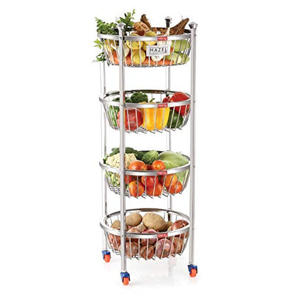 Image 4 of Round 4pc for the product HAZEL Stainless Steel Fruit Vegetable Basket Kitchen Storage Trolley Rack