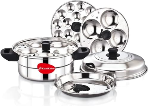 Image 4 of MAHAVIR Induction Compatible Stainless Steel Multi Steamer Pot (9idli, 18mini idli, Silver)
