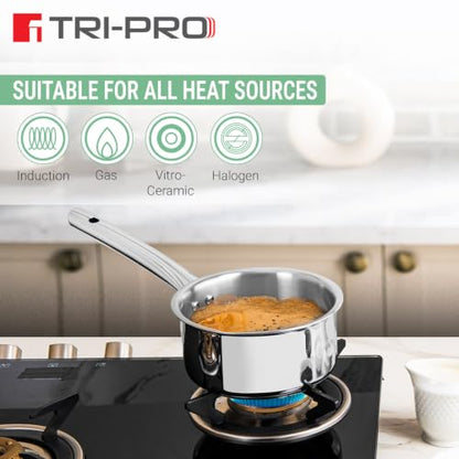 Image 6 of BERGNER TriPro Triply Stainless Steel 3 Pcs Cookware Set - 24cm (3L) Indian Wok/Kadai with Lid and 16cm (1.7L) Teapan