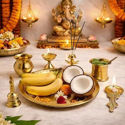 Image 3 of Spillbox 10 Inch Brass Pooja Thali Set