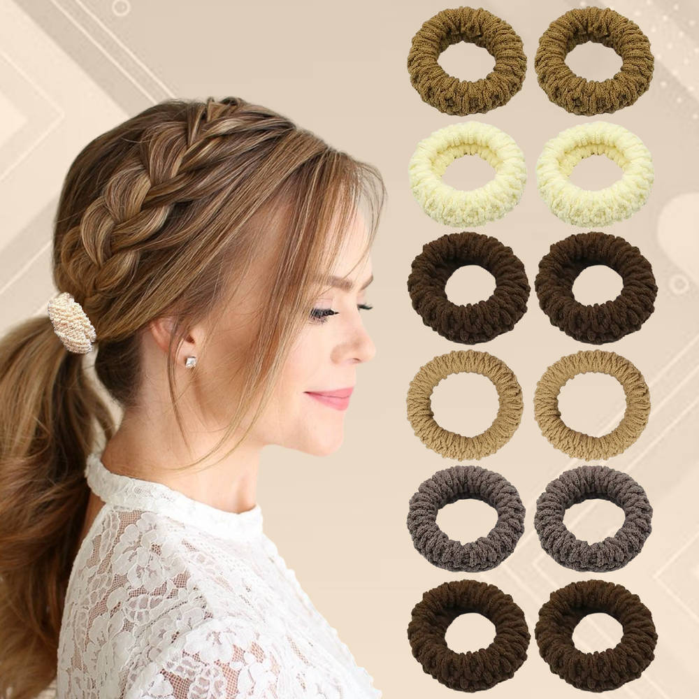 Image 1 of 12 Pcs for the product Majestique Soft Cotton Stretchable Rubber Band Hair Ties Ponytail Holder - 12Pcs (Multicolor)