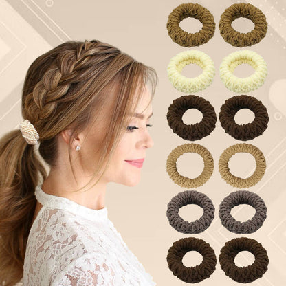 Image 1 of 12 Pcs for the product Majestique Soft Cotton Stretchable Rubber Band Hair Ties Ponytail Holder - 12Pcs (Multicolor)