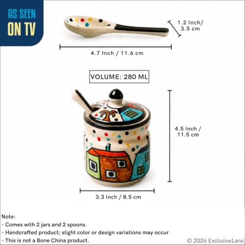 Image 7 of ExclusiveLane Hut Handpainted Ceramic Pickle Jars with Spoon & Lid Set