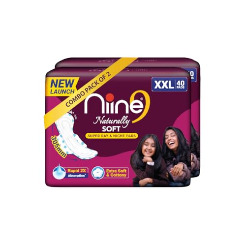 Image 2 of 80 Pads (Pack of 2) for the product Niine Naturally Soft XXL Sanitary Pads for Women | 40 Pads | 305MM | Cottony Soft Top Cover | Extra Coverage with Wider Back, Quick Absorption for Heavy Flow