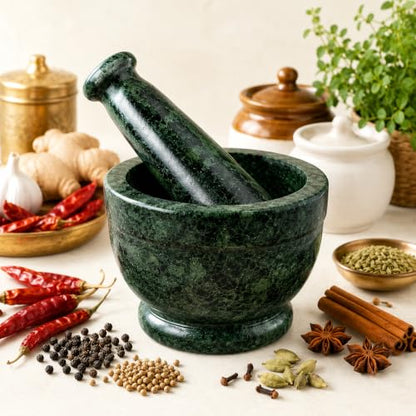 Image 3 of Green. for the product JAIPUR ACE Natural Marble Mortar and Pestle Set