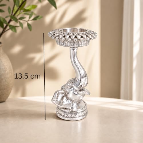 Image 3 of Elaris 999 Pure Silver Plated Elephant Candle Holder Showpiece – 5.31 Inch, Silver Plated