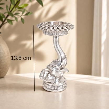 Image 3 of Elaris 999 Pure Silver Plated Elephant Candle Holder Showpiece – 5.31 Inch, Silver Plated