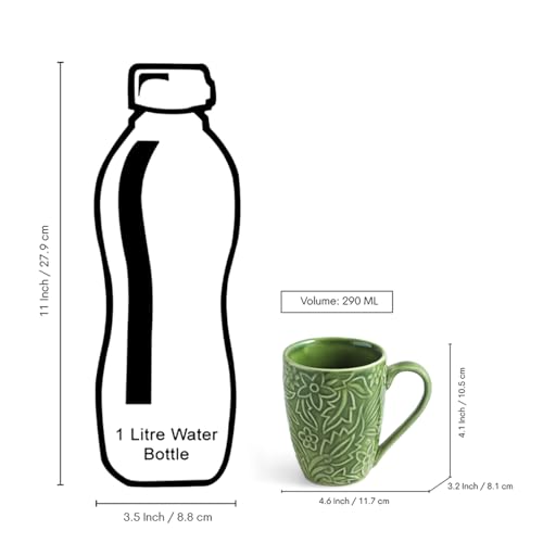 Image 7 of ExclusiveLane Green Flora Ceramic Coffee Mugs Set of 4 290 ml