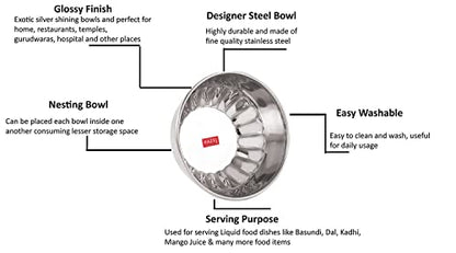 Image 6 of HAZEL Stainless Steel Serving Bowl Wati Dessert Vati Katori Set of 24 300 ML Each