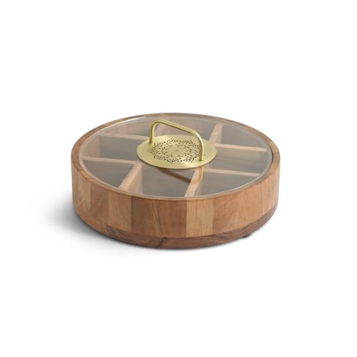 Image 4 of ExclusiveLane Golden Flower Wooden Spice Box for Kitchen 9 Partitions
