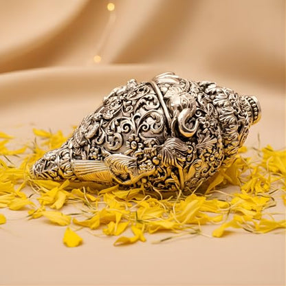 Image 7 of Dev Aastha 999 Pure Silver Plated Ganesh Shankh 8 Inch
