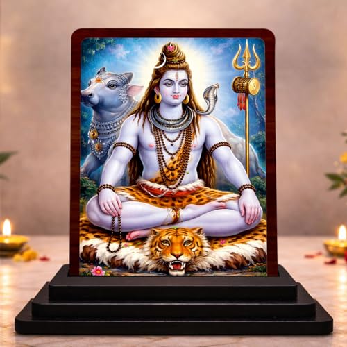 Image 1 of Default Title for the product 4x5 Inch Lord Shiva Wooden Idol with HD Print | Calm Energy Desk & Temple Decor