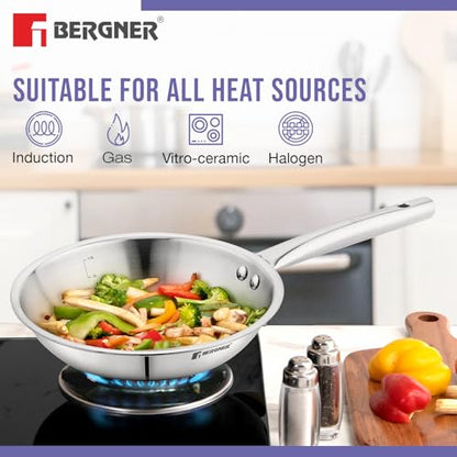 Image 7 of BERGNER Tripro Triply Stainless Steel Cook Serve N Keep 5 Pcs Cookware Set - 24cm (3L) Kadai with Lid, 22cm (1.5L) Frypan, 16cm (2L) Tope with Lid