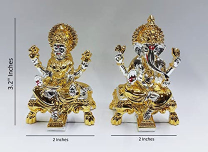 Image 4 of Gold Art India Peeth Laxmi Ganesha Gold & Silver Plated Two Tone Idol for Home with Gold Plated Coin Laxmi Ganesh Idol for Diwali Pooja Laxmi Ganesh Murti for Gift, Laxmi Ganesh Idol Set, (2.75" Inch)