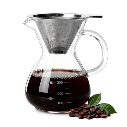 Image 1 of Default Title for the product Supvox Manual Pour Over Coffee Dripper 400ml Reusable SUS Filter Glass Pot