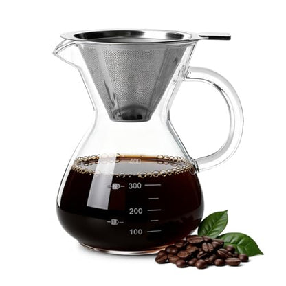 Image 1 of Default Title for the product Supvox Manual Pour Over Coffee Dripper 400ml Reusable SUS Filter Glass Pot