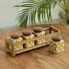Image 1 of Default Title for the product ExclusiveLane Shatranj Checkered Multi Utility Storage Ceramic Jars with Wooden Holder Set of 4 240 ml