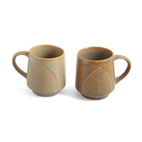 Image 3 of ExclusiveLane Leaf & Lines Ceramic Coffee Mugs Set of 2 (300 ml)
