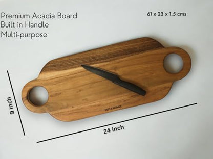 Image 2 of Vesta Homes Wooden Platter, Serving Board, Charcuterie, and Cheese and Cutting Board for Kitchen | Natural Acacia Wood | 61x23x1.5 cm