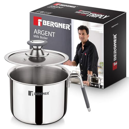 Image 2 of 2 Litres for the product BERGNER Argent Triply Stainless Steel Milk Boiler with Glass Lid