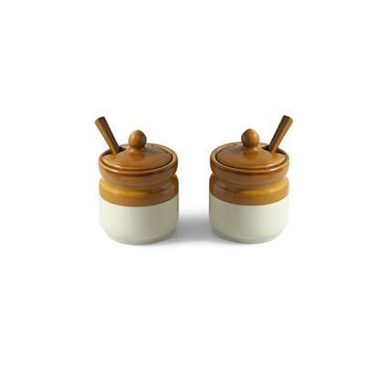 Image 3 of ExclusiveLane 'Barni Tales' Ceramic Pickle Jars for Dining Table With Spoon (Set Of 2, Non-Airtight, 270 ml, Hand-Glazed) | Pickle Jar With Spoon Achar Jar Set Achar Container Set for Dining Table|
