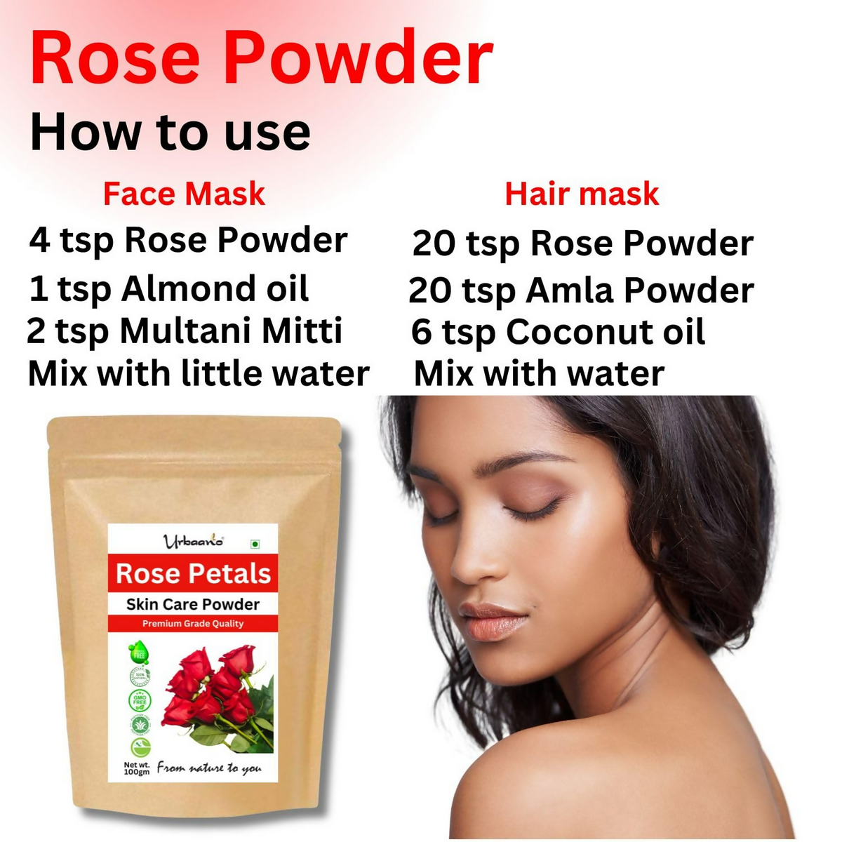 Image 4 of Urbaano Herbal Rose Petal Powder Double Filtered Natural Pure For Skin
