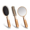 Image 1 of 3 pcs for the product Majestique Golden Set Of Round And Oval Cushion Hair Brushes With Mirror