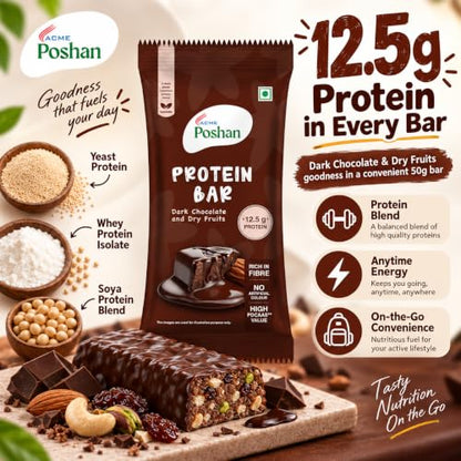 Image 3 of Acme Poshan High Protein Bar, Dark Chocolate & Dry Fruits (50g, Pack of 6)