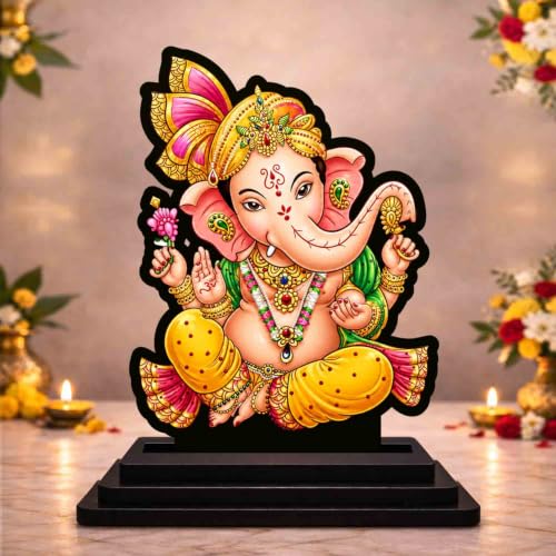 Image 1 of Default Title for the product Lord Ganesha Wooden MDF Printed Idol with Stand, 4 x 5 Inch, Pooja Room Decor, Home Temple Mandir Decoration, Religious Gift