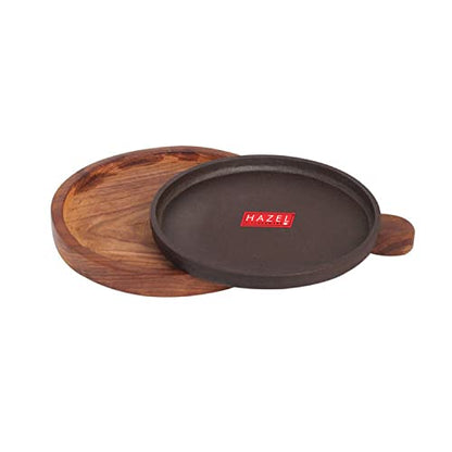 Image 5 of HAZEL Cast Iron Sizzler Plate with Wooden Base and Handle | 8 Inch Round