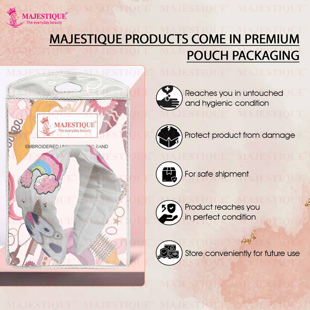 Image 6 of Majestique Floral Bead Embroidered Embellished Fabric Hair Band Accessories - 1Pc