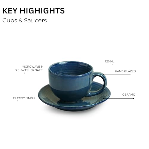 Image 4 of ExclusiveLane Ocean Ripples Ceramic Tea Cup and Saucer Set of 6 120 ml