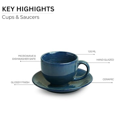 Image 4 of ExclusiveLane Ocean Ripples Ceramic Tea Cup and Saucer Set of 6 120 ml