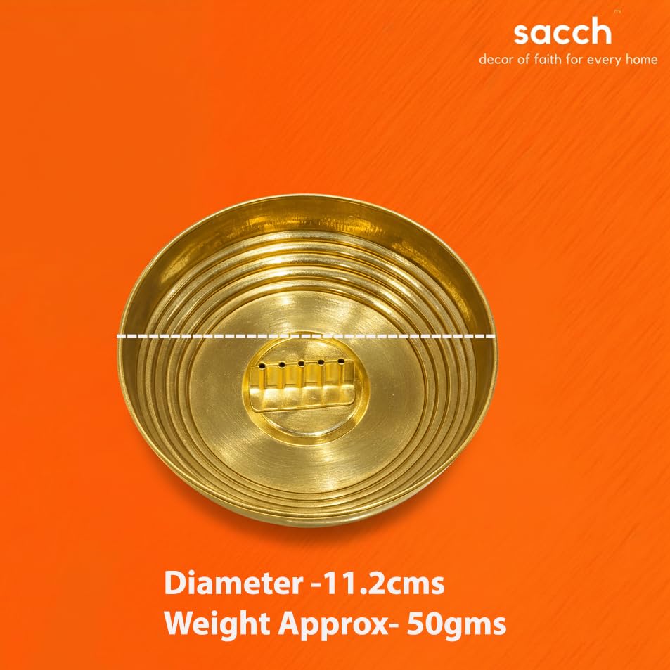 Image 3 of Sacch Pure Brass Agarbatti Stand With 5 Holes, 11.2 Cm Ash Catcher Tray (Large ~50G, Pack Of 1)